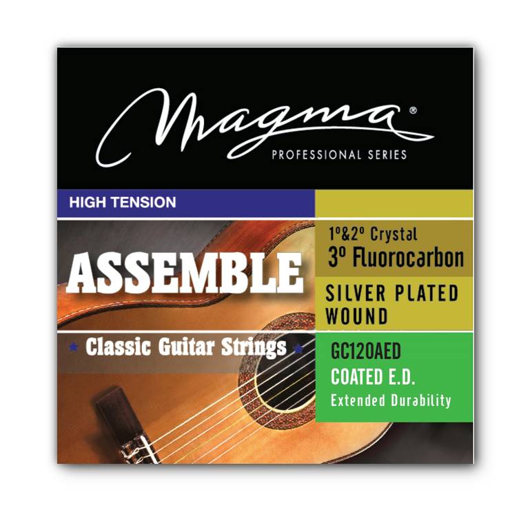 Encordado Magma Guitarra Clásica Assamble COATED - 3° Flurocarbono/Alambre de Cobre Plateado Tensión Alta (GC120AED) 1 Set