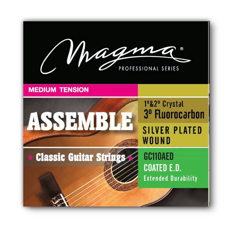 Encordado Magma Guitarra Clásica Assamble COATED - 3° Flurocarbono/Alambre de Cobre Plateado Tensión Media (GC110AED) 1 Set