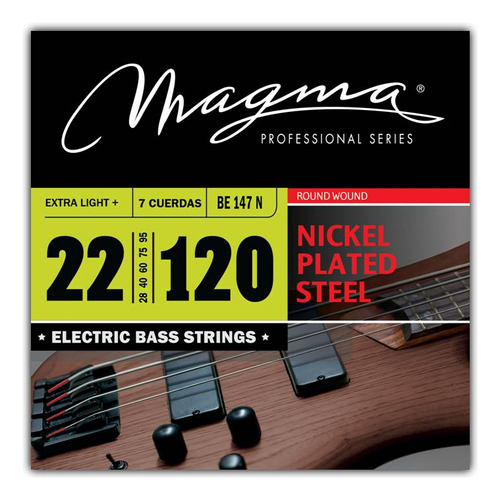 Set Cuerdas Bajo Electrico Magma Extra Light+ - Nickel Plated Steel Round Wound - Escala Larga 34" 7 Cuerdas Set, .022 - .120 (BE147N) 1 Set