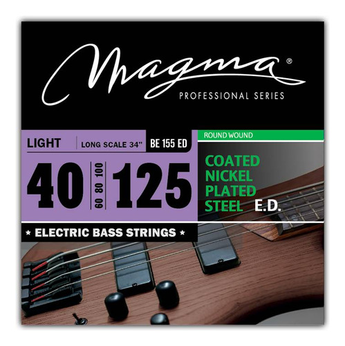 Set Cuerdas Bajo Electrico Magma Light - COATED Nickel Plated Steel Round Wound - Escala Larga 34" 5 Cuerdas Set, .040 - .125 (BE155ED) 1 Set