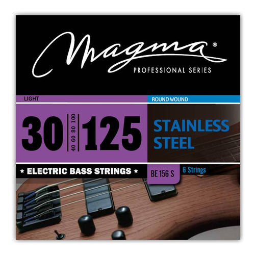 Set Cuerdas Bajo Electrico Magma Light - Stainless Steel Round Wound - Escala Larga 34" 6 Cuerdas Set, .030 - .125 (BE156S) 1 Set