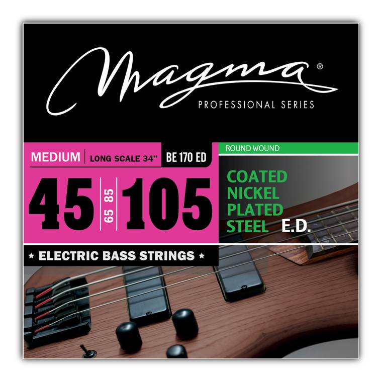 Set Cuerdas Bajo Electrico Magma Medium - COATED Nickel Plated Steel Round Wound - Escala Larga 34" Set, .045 - .105 (BE170ED) 1 Set