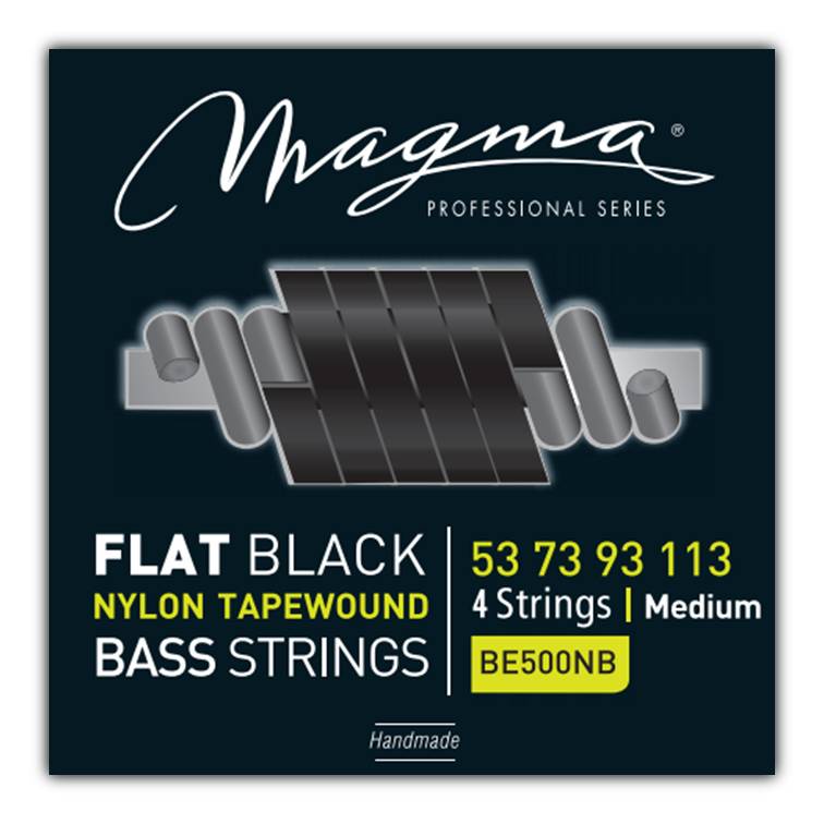 Set Cuerdas Bajo Electrico Magma Medium - Flat Black Nylon Tapewound Strings - Escala Larga 34" 4 Cuerdas Set, .053 - .113 (BE500NB) 1 Set