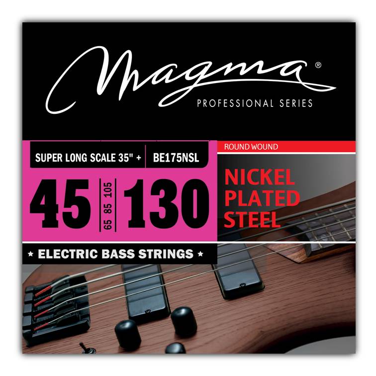 Set Cuerdas Bajo Electrico Magma Medium - Nickel Plated Steel Round Wound - Escala Super Larga 35+" 5 Cuerdas Set, .045 - .130 (BE175NSL) 1 Set