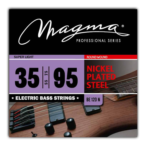 Set Cuerdas Bajo Electrico Magma Super Light - Nickel Plated Steel Round Wound - Escala Larga 34" Set, .035 - .095 (BE120N) 1 Set