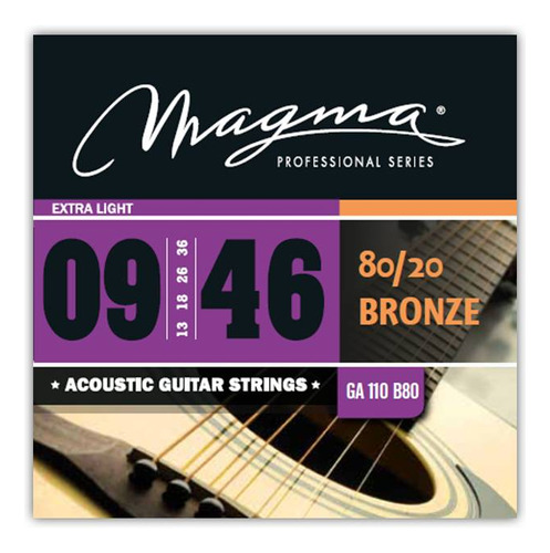 Set Cuerdas Guit Acustica Magma - Extra Light Cuerdas Guit Acustica Bronce 80/20 Set .009" - .046" - GA110B80 1 Set