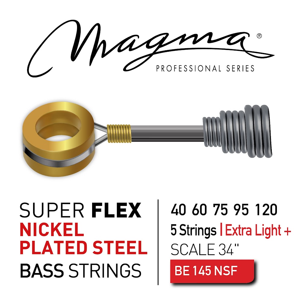 Set Cuerdas Bajo Electrico Magma Extra Light+ - Nickel Super Flex - Escala Larga 34" 5 Cuerdas Set, .040 - .120 (BE145NSF) 1 Set