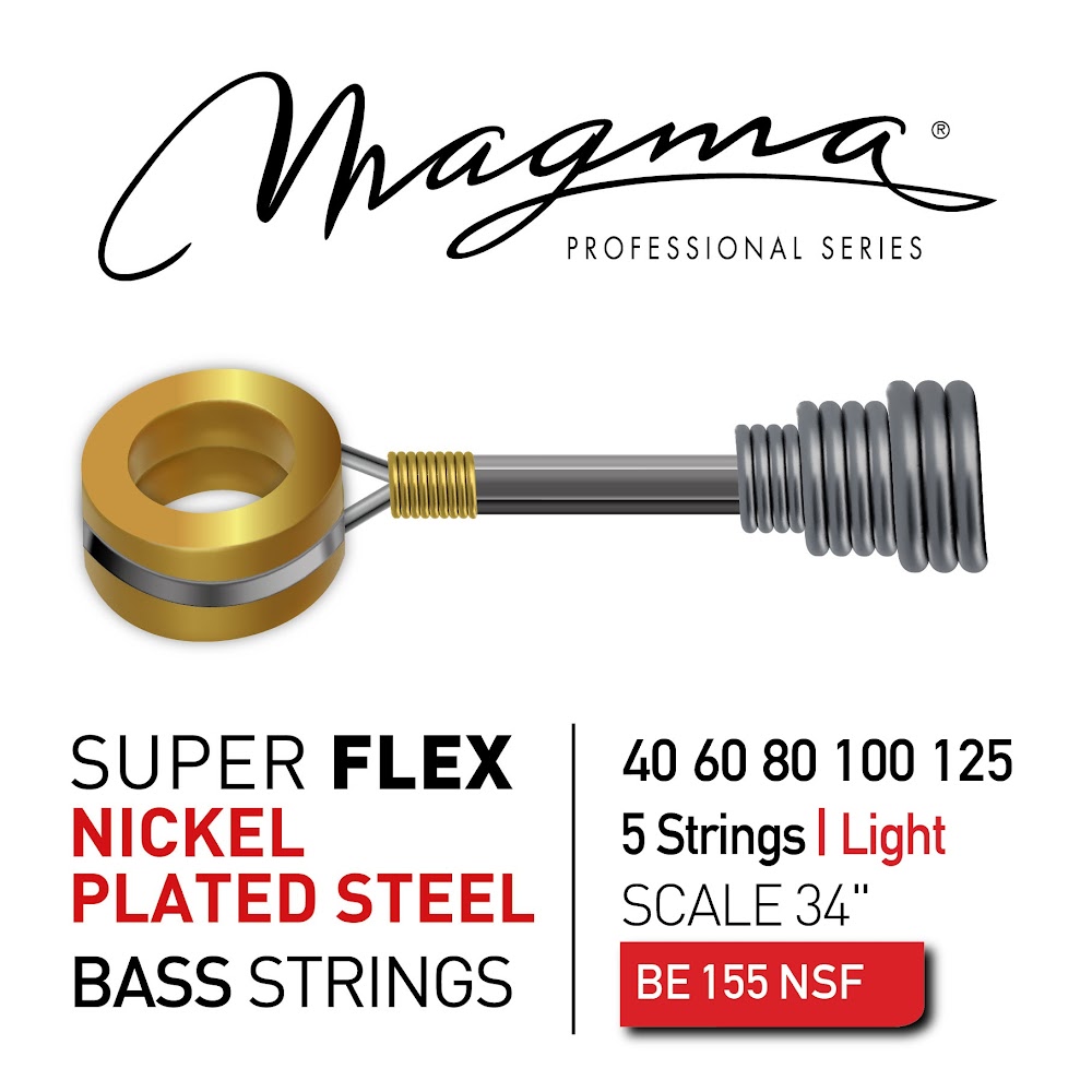 Set Cuerdas Bajo Electrico Magma Extra Light - Nickel Super Flex - Escala Larga 34" 5 Cuerdas Set, .040 - .125 (BE155NSF) 1 Set