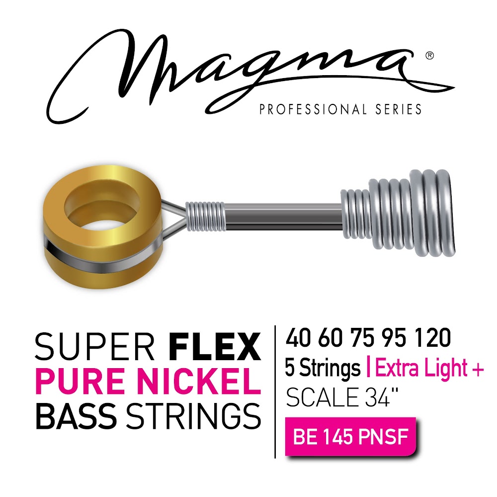 Set Cuerdas Bajo Electrico Magma Extra Light+ - Puro Nickel Super Flex - Escala Larga 34" 5 Cuerdas Set, .040 - .120 (BE145PNSF) 1 Set