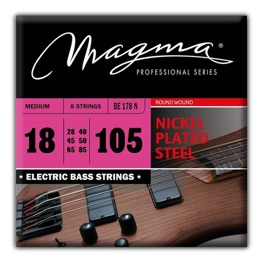 [BE178N] Set Cuerdas Bajo Electrico Magma Medium - Nickel Plated Steel Round Wound - Escala Larga 34" 8 Cuerdas Set, .045/.018 - .105/.050 (BE178N) 1 Set