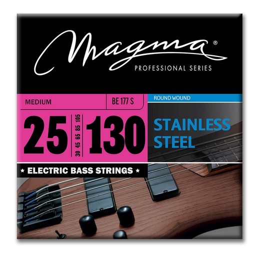 [BE177S] Set Cuerdas Bajo Electrico Magma Medium - Stainless Steel Round Wound - Escala Larga 34" 7 Cuerdas Set, .025 - .130 (BE177S) 1 Set