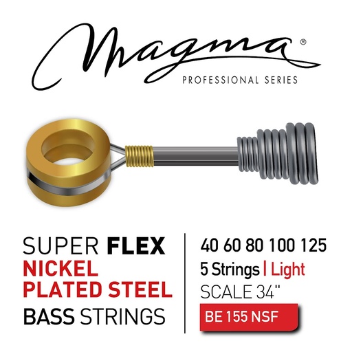 [BE155NSF] Set Cuerdas Bajo Electrico Magma Extra Light - Nickel Super Flex - Escala Larga 34" 5 Cuerdas Set, .040 - .125 (BE155NSF) 1 Set